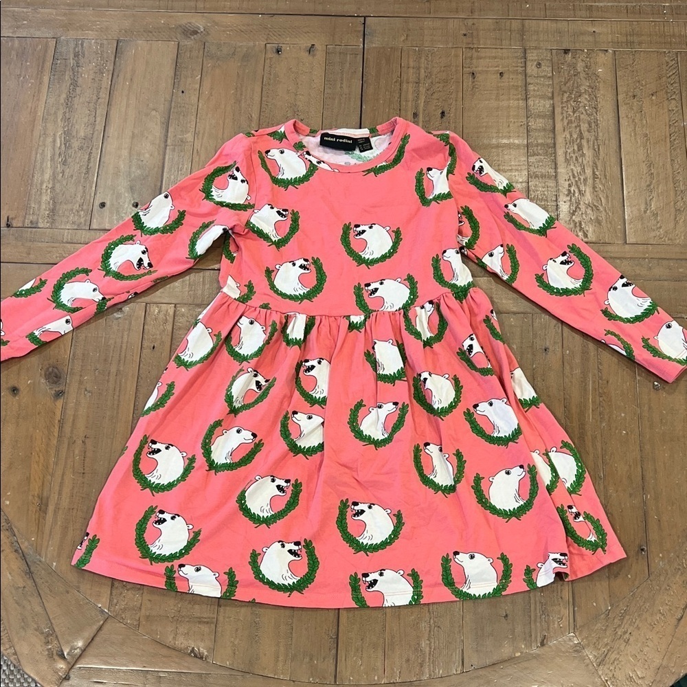 Mini Rodini rose polar bear long sleeve dress 8-9 years